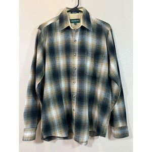 Vintage Campus Plaid Flannel Men's Button Up Shirt Medium